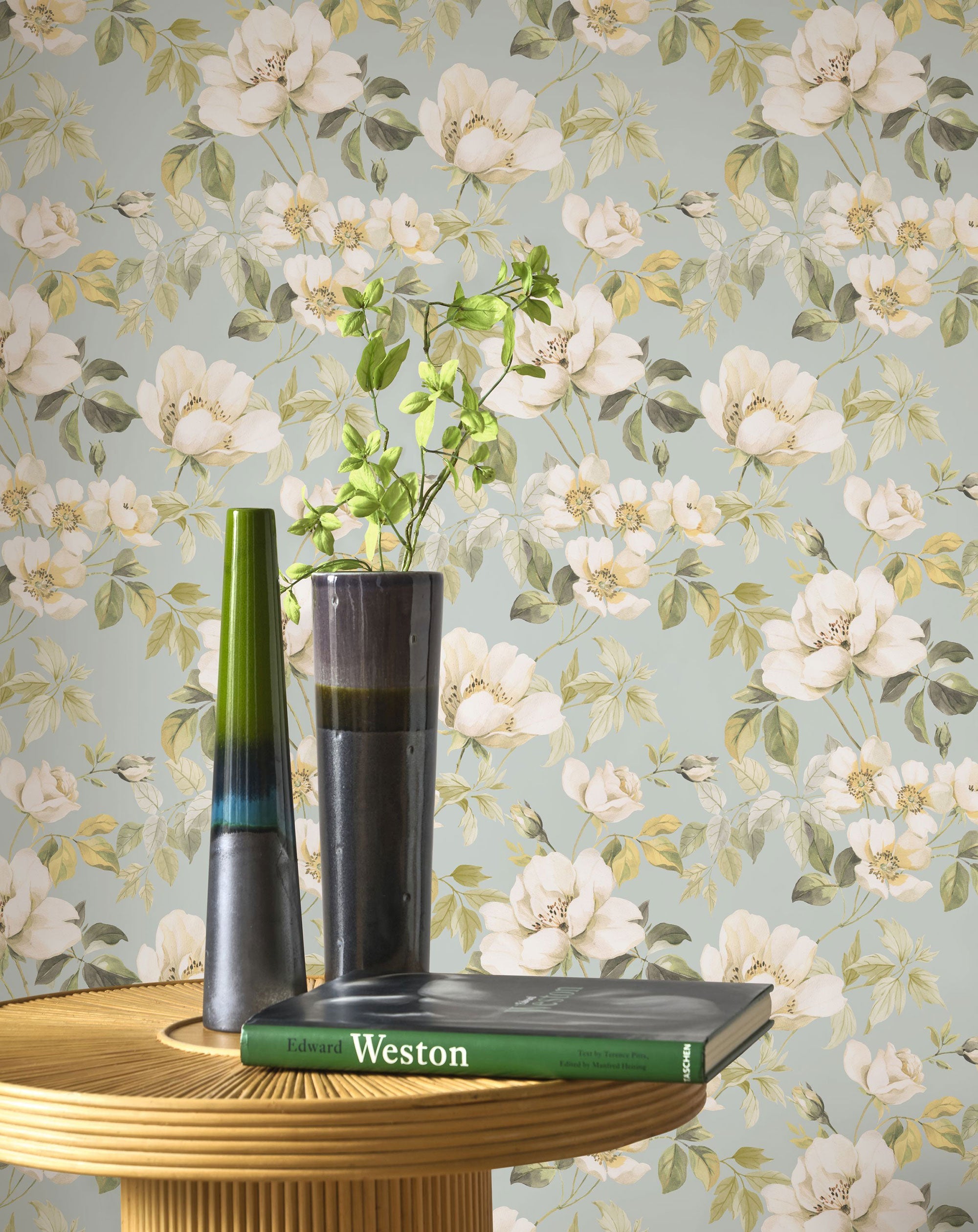 Sous Les Rosiers Bleu Doux Le Beau Jardin Wallpaper by Casadeco