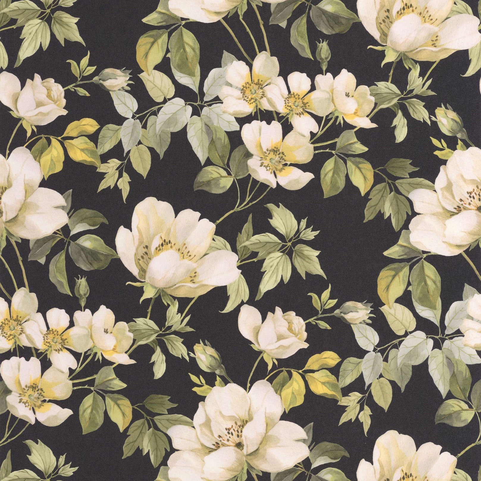 Sous Les Rosiers Noir Fusain Le Beau Jardin Wallpaper by Casadeco
