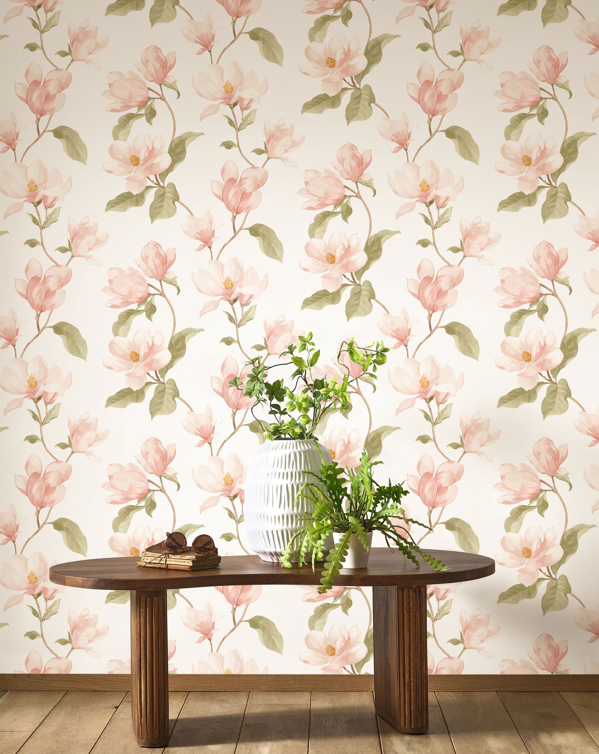 Brume De Magnolia Rose Blush Le Beau Jardin Wallpaper by Casadeco