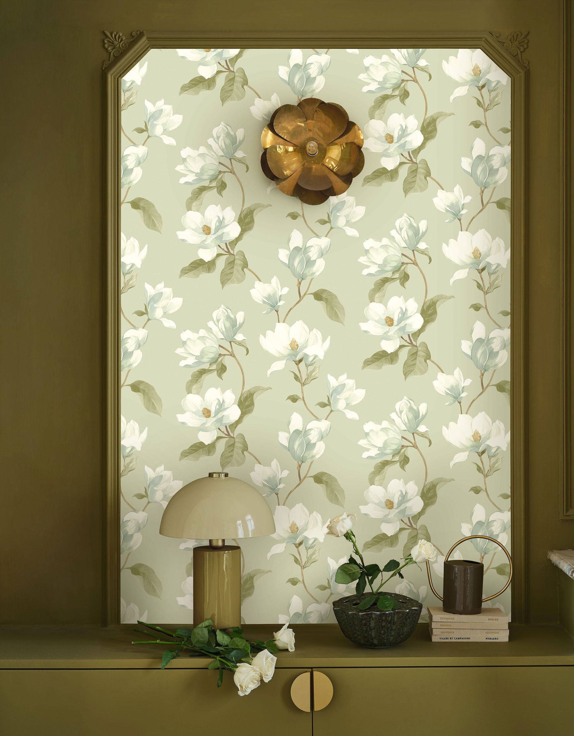 Brume De Magnolia Vert Amande Le Beau Jardin Wallpaper by Casadeco