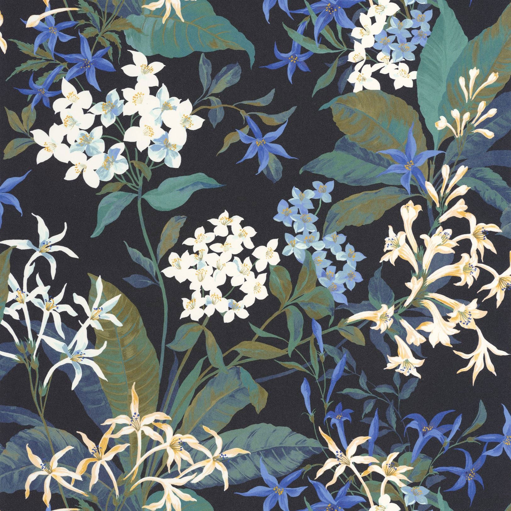 Songe De Jasmin Bleu Encre Le Beau Jardin Wallpaper by Casadeco