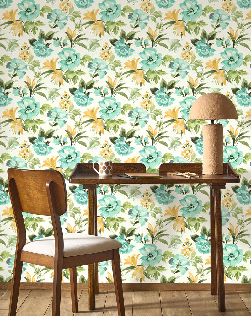 Bouquet D'Été Émeraude Le Beau Jardin Wallpaper by Casadeco