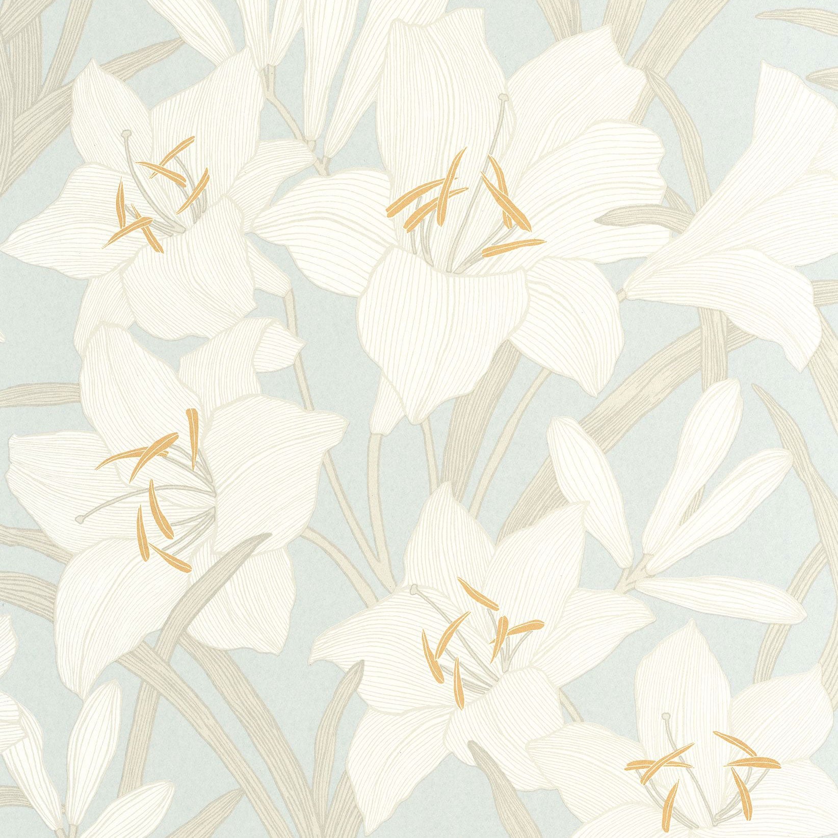 Clair De Lys Bleu Doux Le Beau Jardin Wallpaper by Casadeco