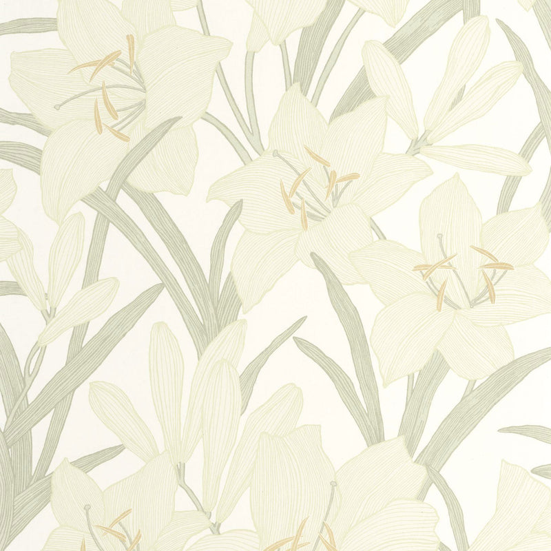 Clair De Lys Vert Amande Le Beau Jardin Wallpaper by Casadeco