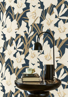 Clair De Lys Bleu Encre Le Beau Jardin Wallpaper by Casadeco
