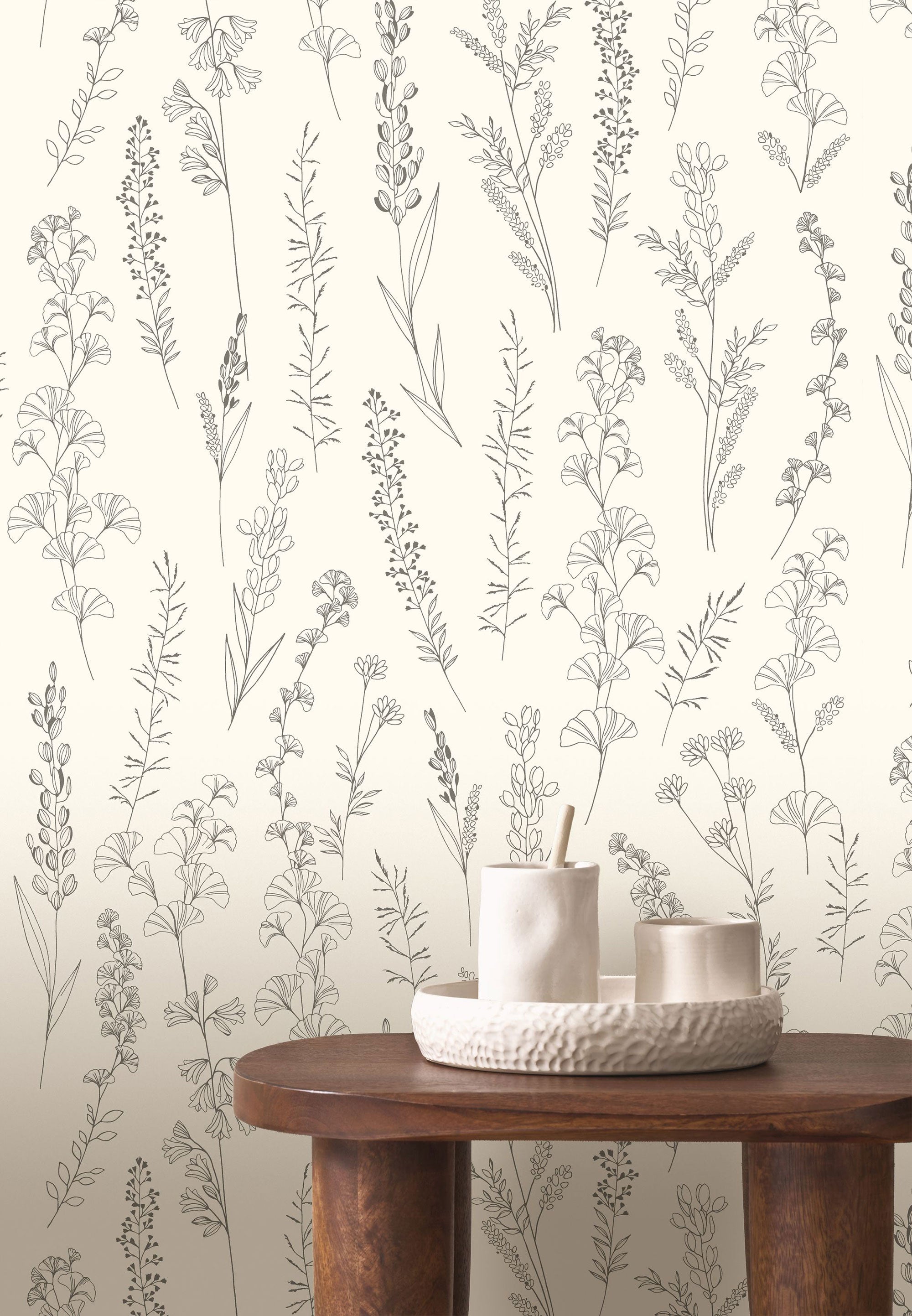 Carnet Botanique Noir Fusain Le Beau Jardin Wallpaper by Casadeco