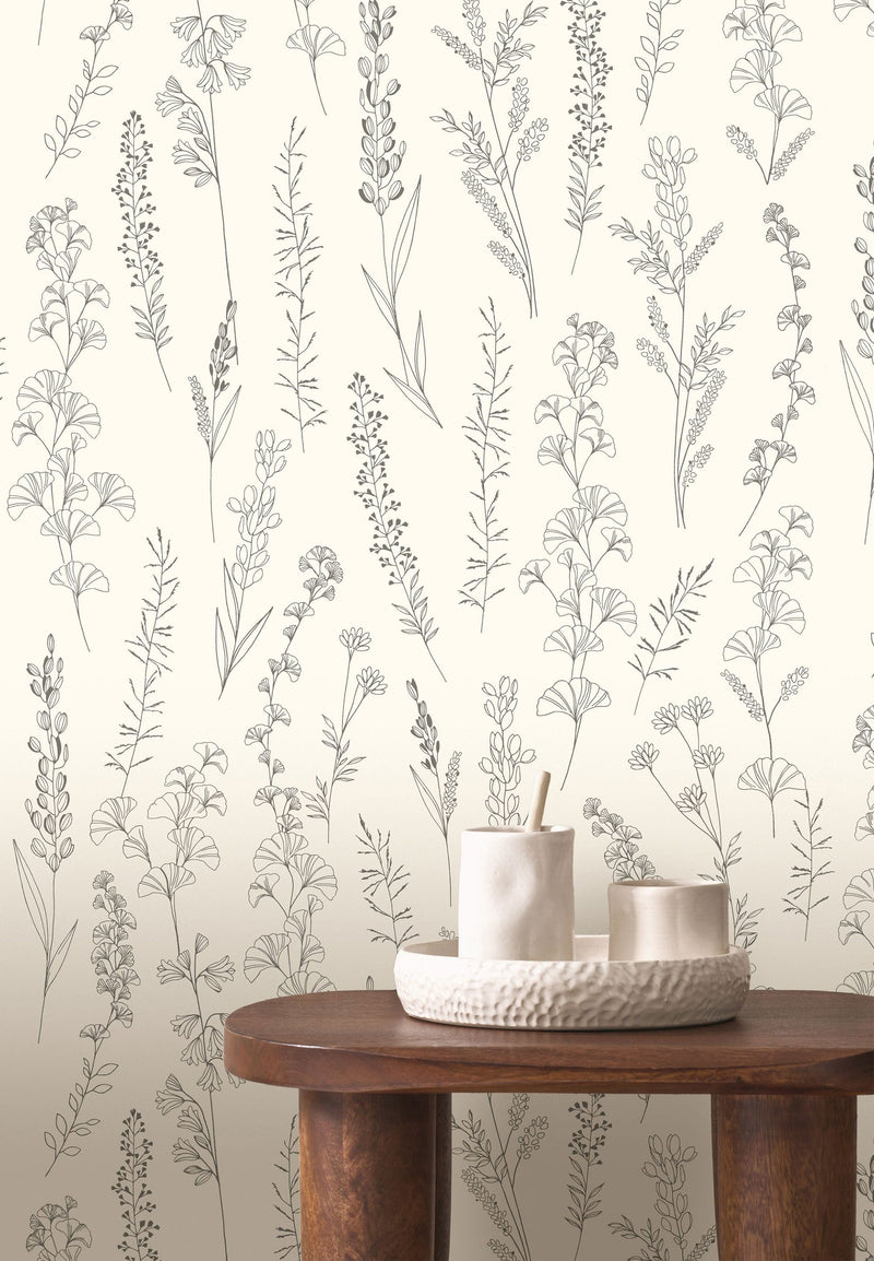 Carnet Botanique Noir Fusain Le Beau Jardin Wallpaper by Casadeco