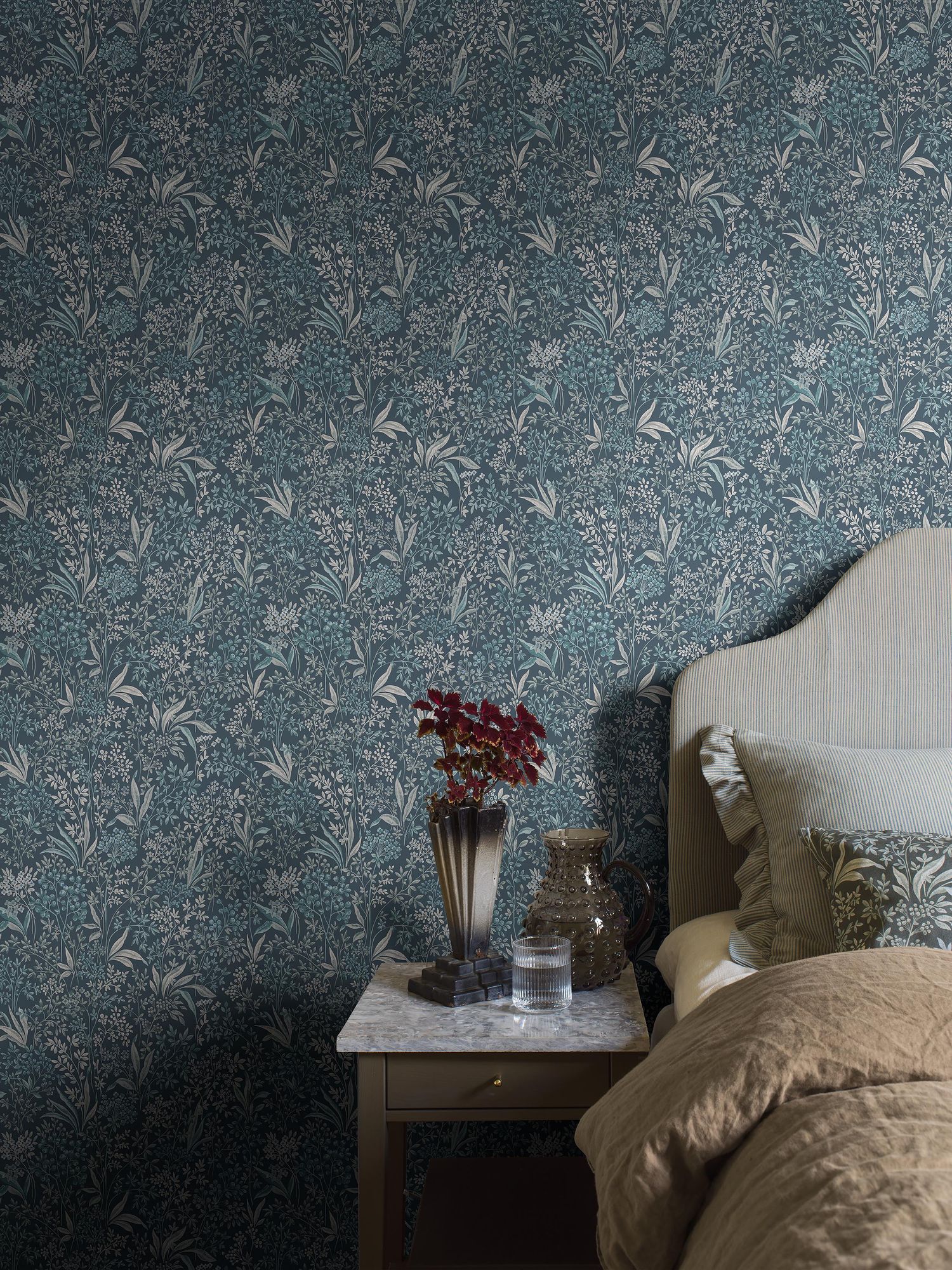 2025 Nocturne Dark Blue and Turquoise Icons Wallpaper by Boråstapeter