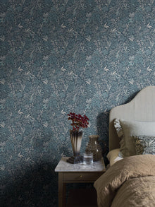 2025 Nocturne Dark Blue and Turquoise Icons Wallpaper by Boråstapeter