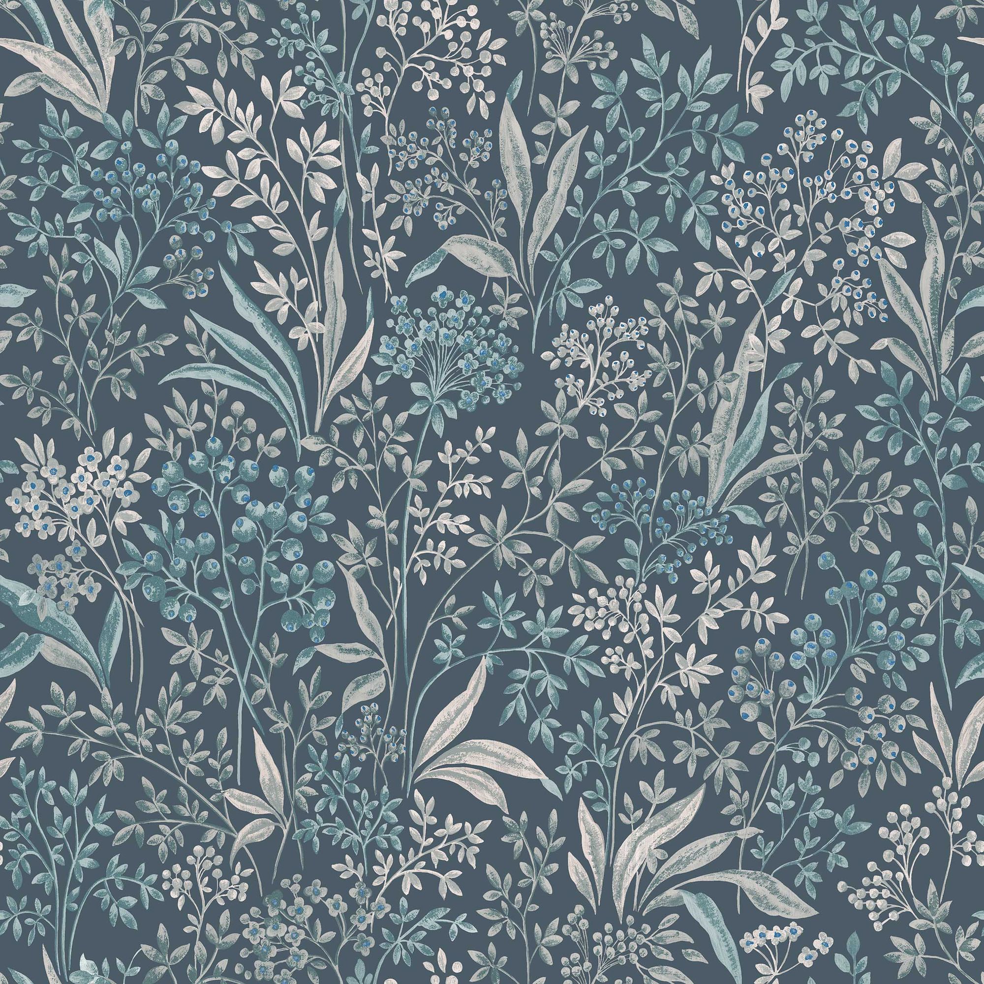 2025 Nocturne Dark Blue and Turquoise Icons Wallpaper by Boråstapeter