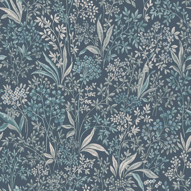 2025 Nocturne Dark Blue and Turquoise Icons Wallpaper by Boråstapeter