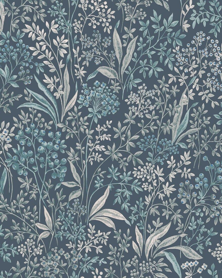 Nocturne Dark Blue and Turquoise Icons Wallpaper by Boråstapeter