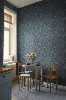 Nocturne Dark Blue and Turquoise Icons Wallpaper by Boråstapeter