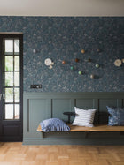 Nocturne Dark Blue and Turquoise Icons Wallpaper by Boråstapeter