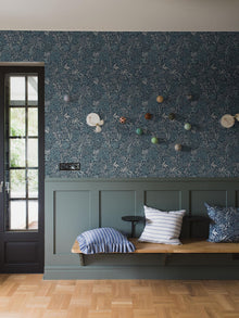 Nocturne Dark Blue and Turquoise Icons Wallpaper by Boråstapeter