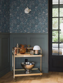 Nocturne Dark Blue and Turquoise Icons Wallpaper by Boråstapeter