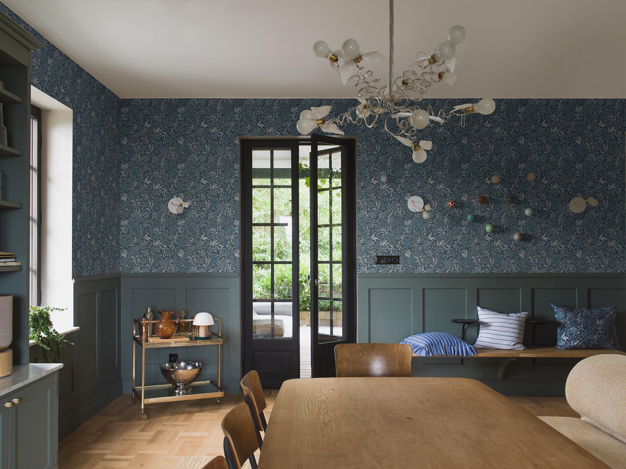 Nocturne Dark Blue and Turquoise Icons Wallpaper by Boråstapeter