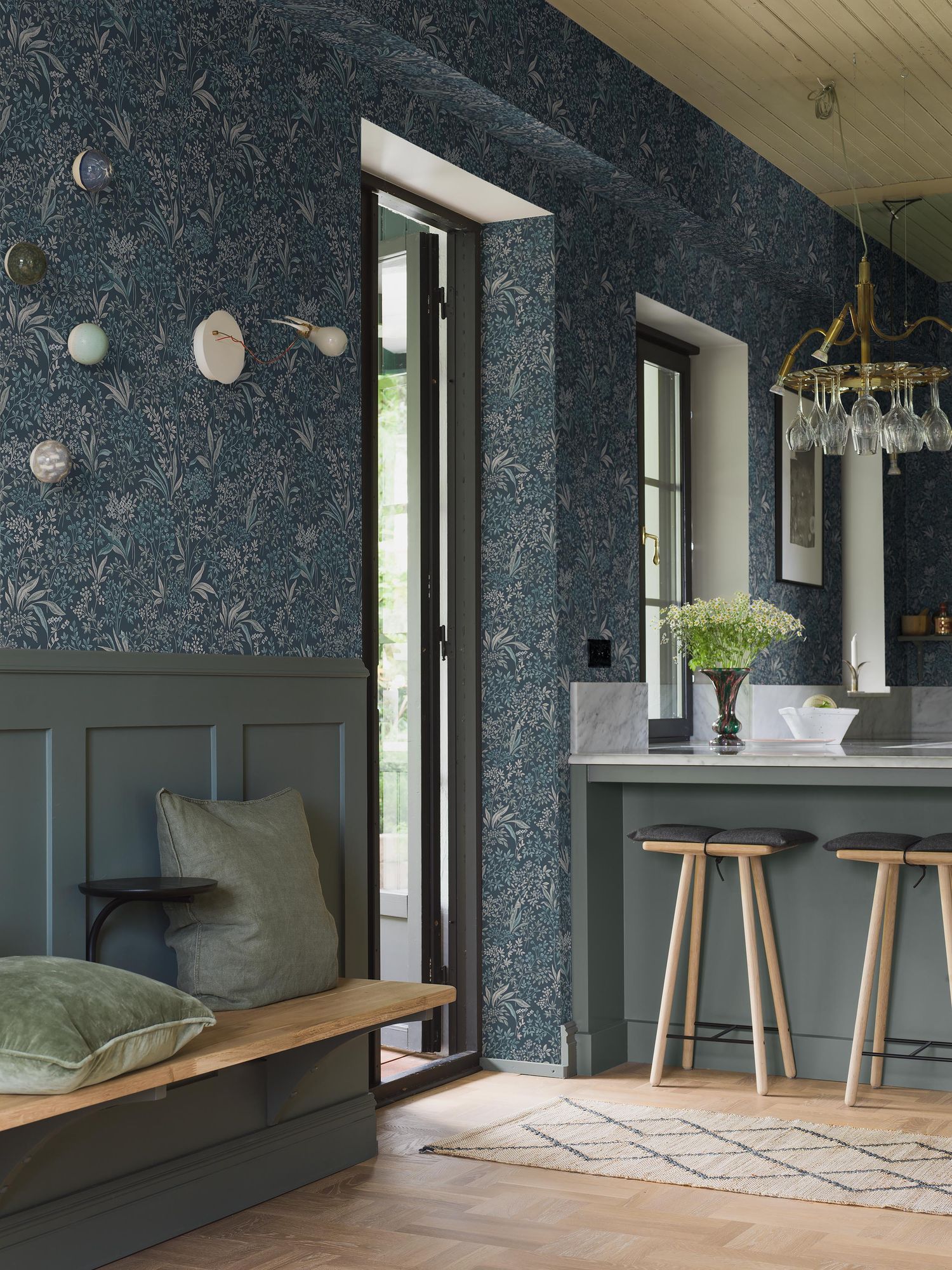 Nocturne Dark Blue and Turquoise Icons Wallpaper by Boråstapeter