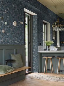 Nocturne Dark Blue and Turquoise Icons Wallpaper by Boråstapeter