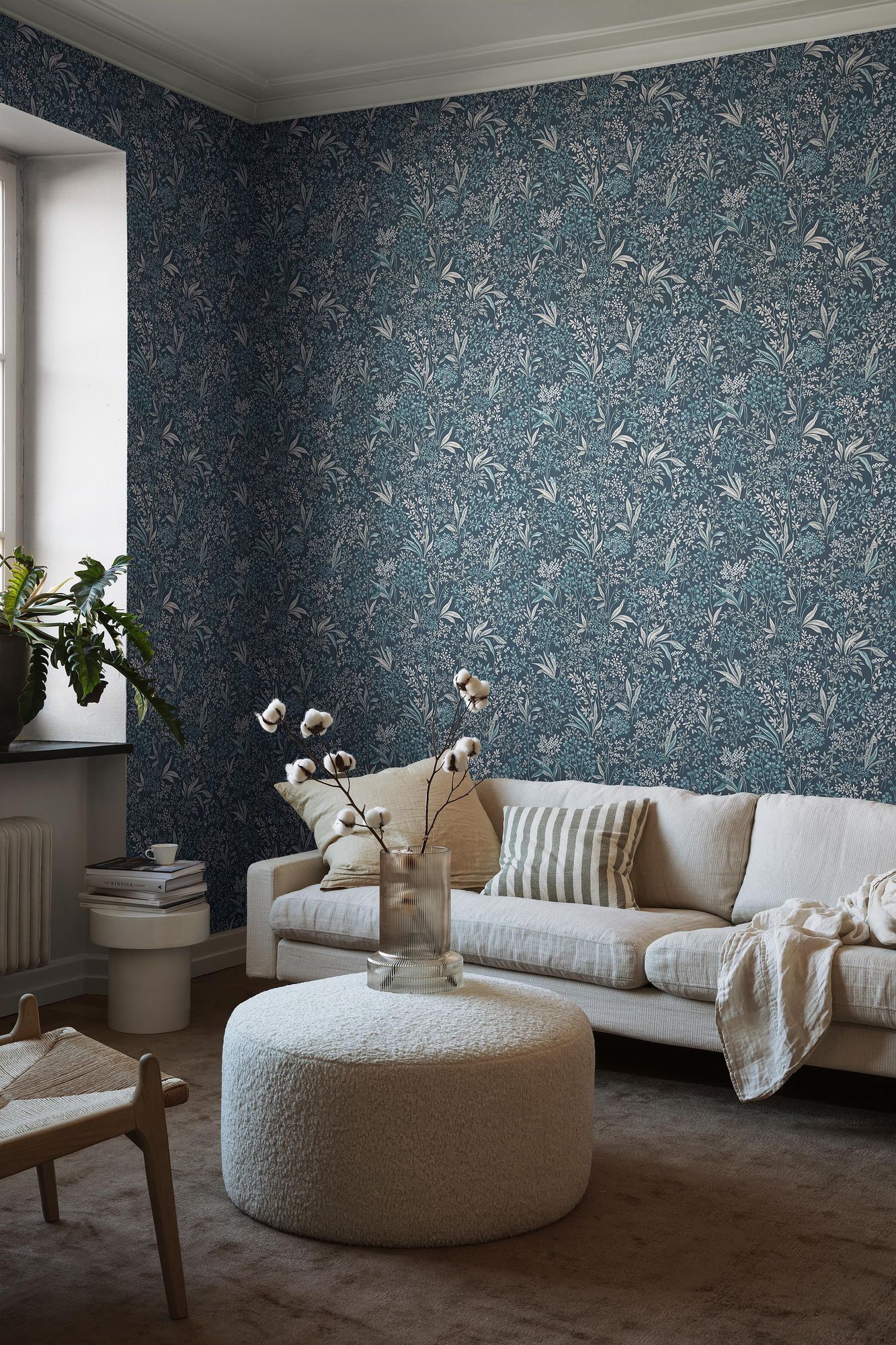2025 Nocturne Dark Blue and Turquoise Icons Wallpaper by Boråstapeter