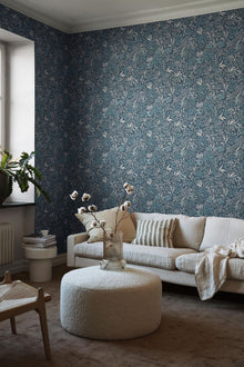 2025 Nocturne Dark Blue and Turquoise Icons Wallpaper by Boråstapeter