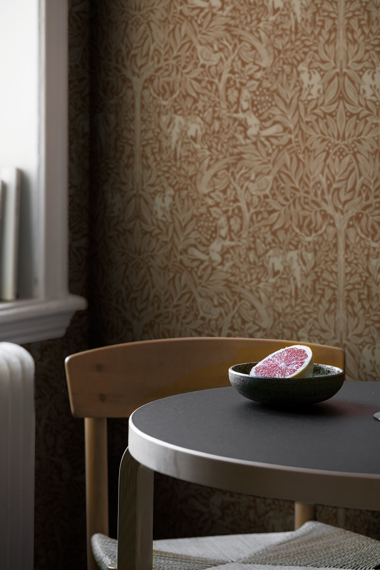 2045 Under the Elder Tree Dark Brown and Beige Icons Wallpaper by Boråstapeter