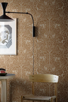 2045 Under the Elder Tree Dark Brown and Beige Icons Wallpaper by Boråstapeter