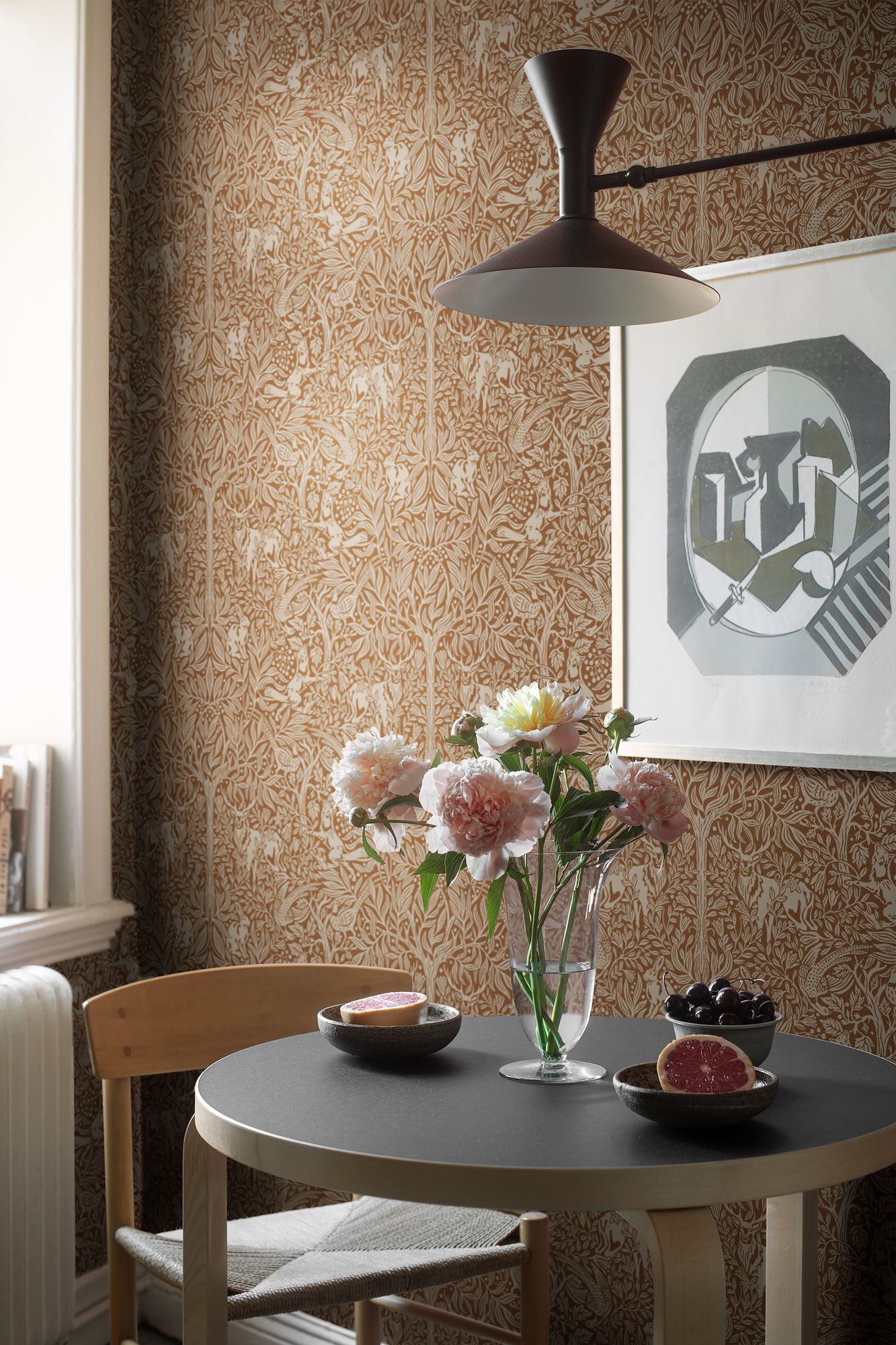 2045 Under the Elder Tree Dark Brown and Beige Icons Wallpaper by Boråstapeter