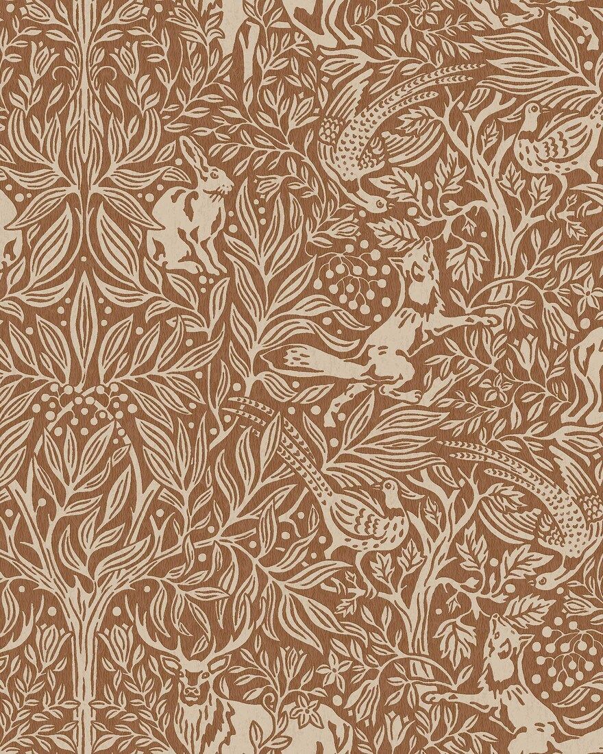 2045 Under the Elder Tree Dark Brown and Beige Icons Wallpaper by Boråstapeter