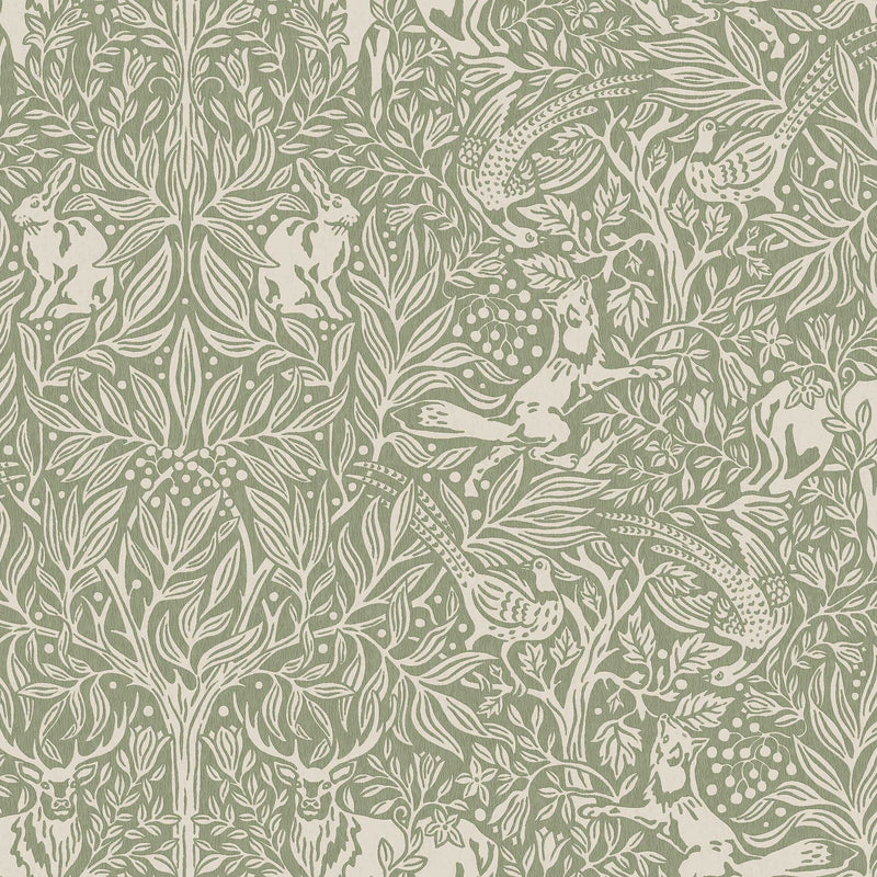 2046 Under the Elder Tree Light Green and Beige Icons Wallpaper by Boråstapeter