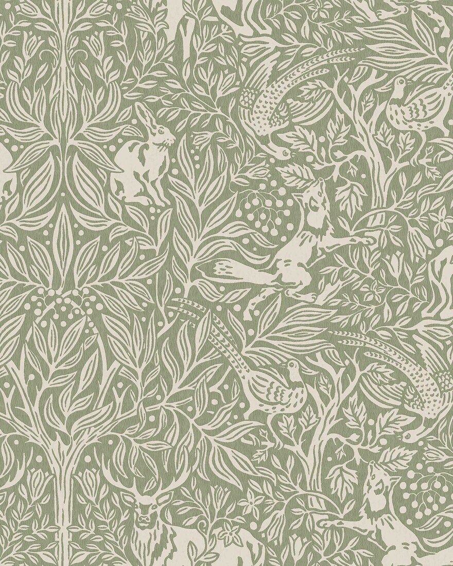 2046 Under the Elder Tree Light Green and Beige Icons Wallpaper by Boråstapeter