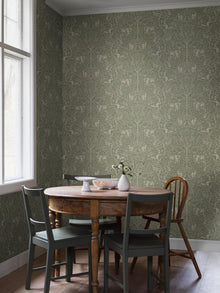 2046 Under the Elder Tree Light Green and Beige Icons Wallpaper by Boråstapeter