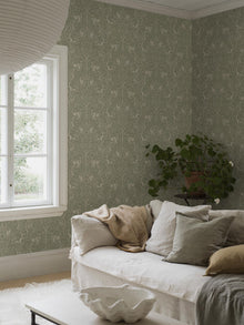2046 Under the Elder Tree Light Green and Beige Icons Wallpaper by Boråstapeter