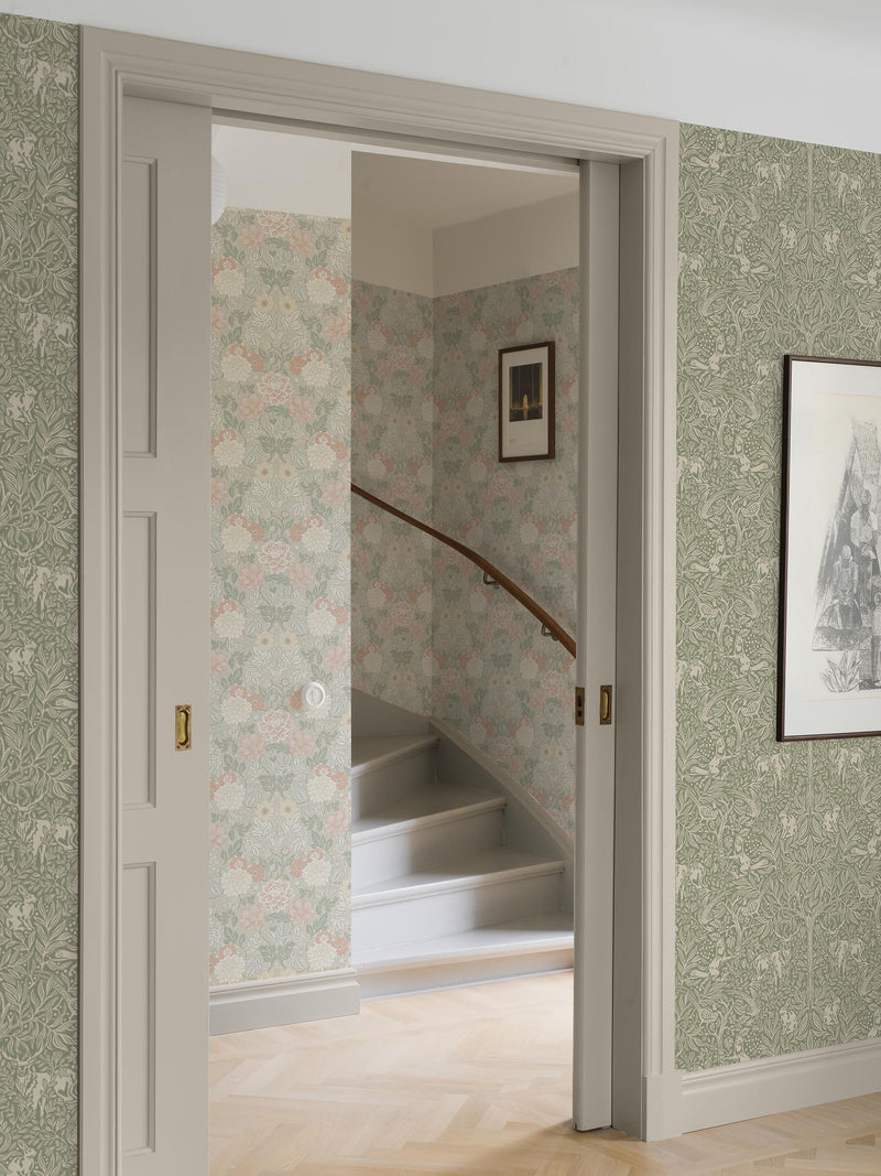 2046 Under the Elder Tree Light Green and Beige Icons Wallpaper by Boråstapeter