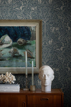 2047 Under the Elder Tree Dark Blue and Beige Icons Wallpaper by Boråstapeter