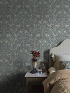 2047 Under the Elder Tree Dark Blue and Beige Icons Wallpaper by Boråstapeter