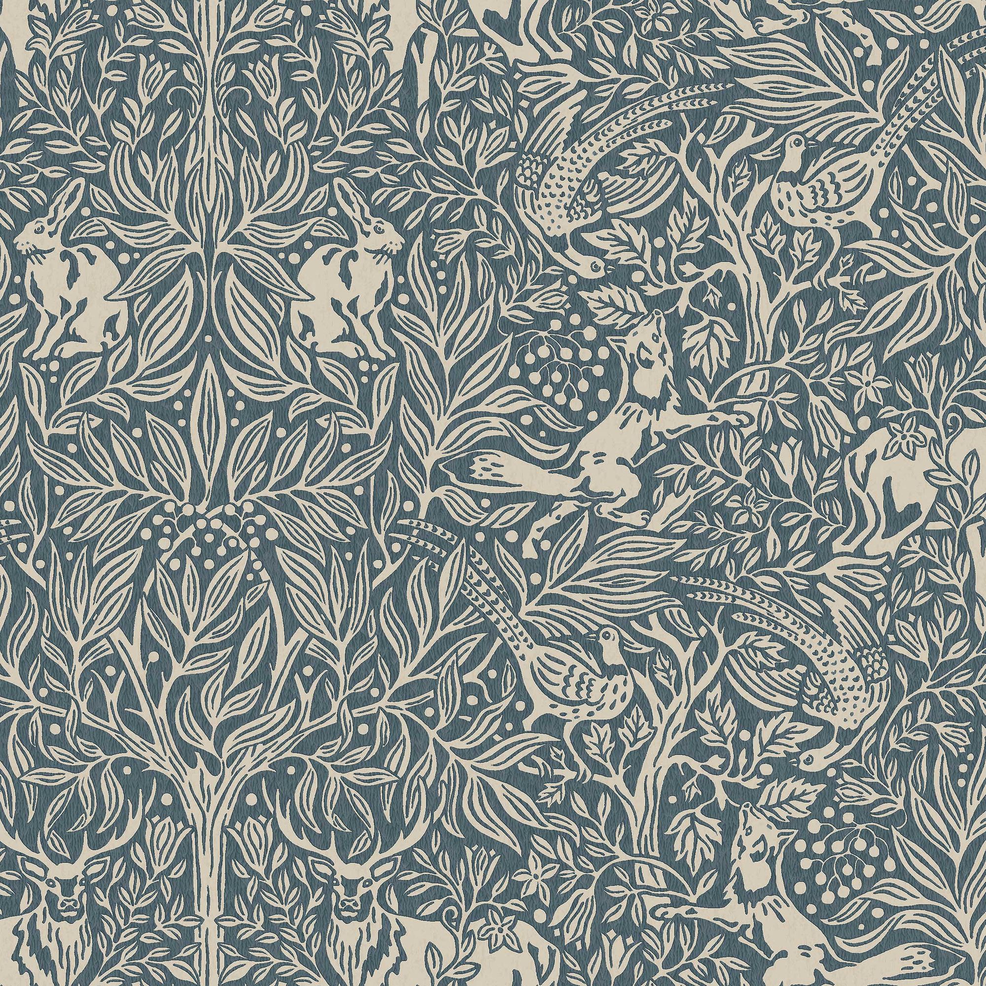 2047 Under the Elder Tree Dark Blue and Beige Icons Wallpaper by Boråstapeter