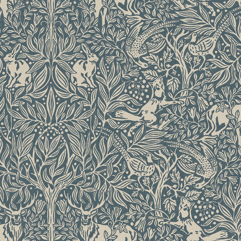 2047 Under the Elder Tree Dark Blue and Beige Icons Wallpaper by Boråstapeter