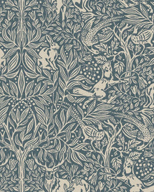 2047 Under the Elder Tree Dark Blue and Beige Icons Wallpaper by Boråstapeter