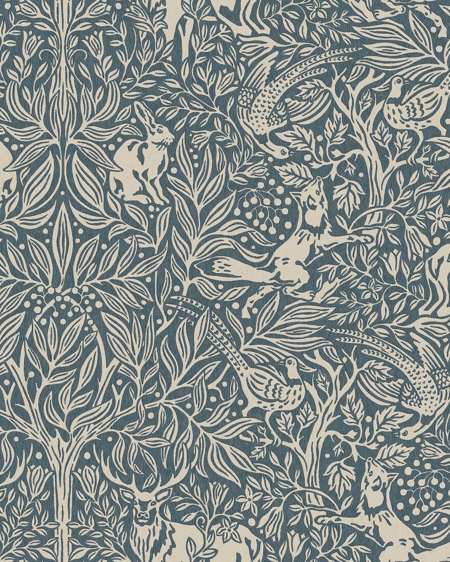 2047 Under the Elder Tree Dark Blue and Beige Icons Wallpaper by Boråstapeter
