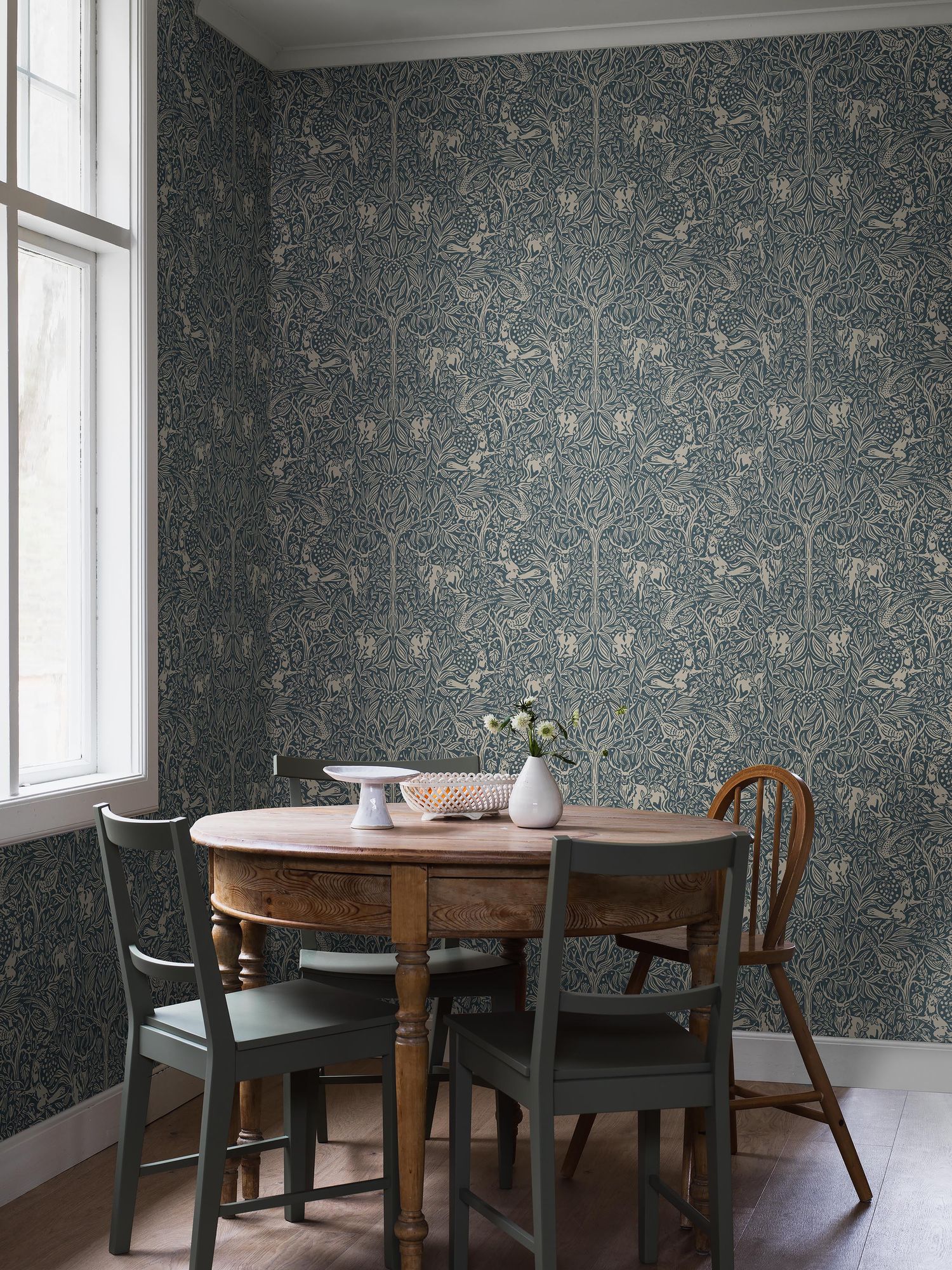 2047 Under the Elder Tree Dark Blue and Beige Icons Wallpaper by Boråstapeter