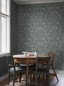 2047 Under the Elder Tree Dark Blue and Beige Icons Wallpaper by Boråstapeter