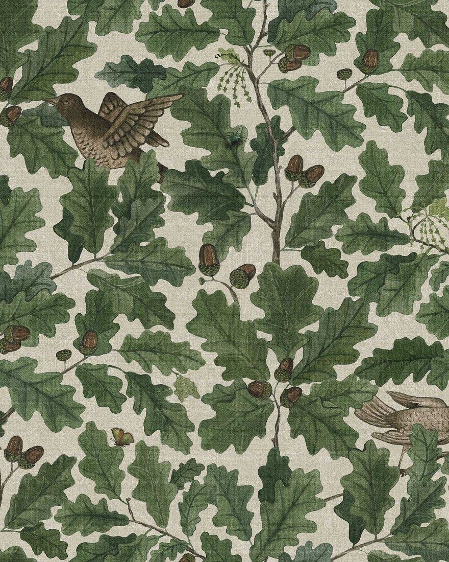 2049 In the Oak Light Green and Beige Icons Wallpaper by Boråstapeter