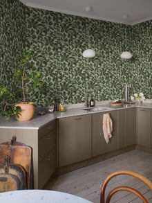 2049 In the Oak Light Green and Beige Icons Wallpaper by Boråstapeter