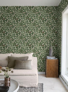 2049 In the Oak Light Green and Beige Icons Wallpaper by Boråstapeter