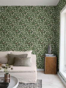 2049 In the Oak Light Green and Beige Icons Wallpaper by Boråstapeter