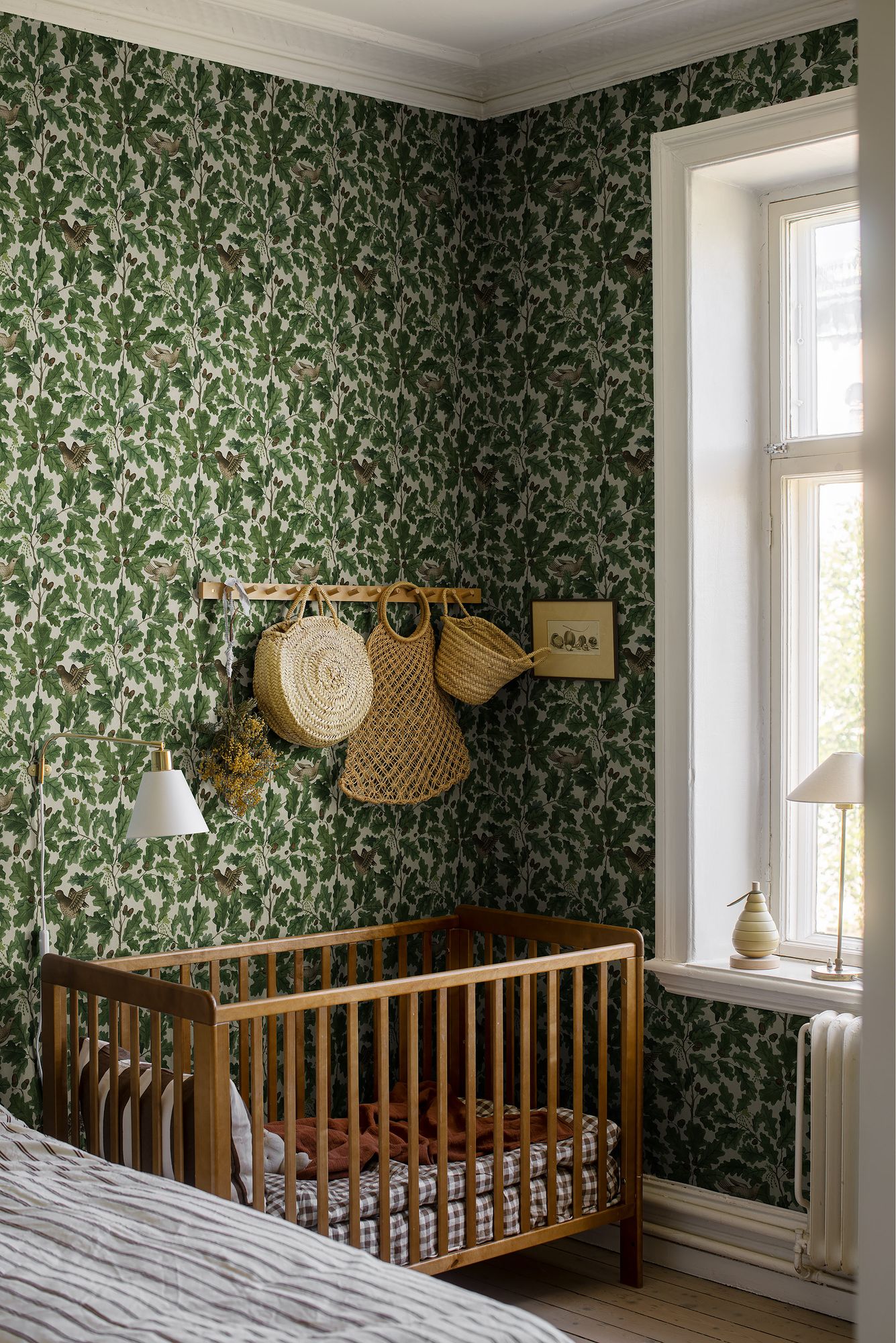 2049 In the Oak Light Green and Beige Icons Wallpaper by Boråstapeter