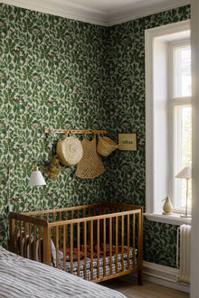 2049 In the Oak Light Green and Beige Icons Wallpaper by Boråstapeter