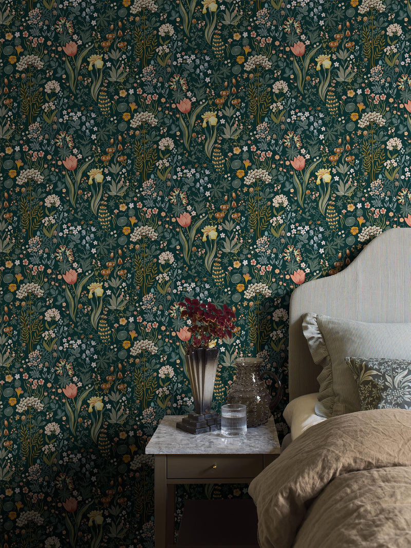 2055 Blomsterhav Multi and Blue Wallpaper by Boråstapeter