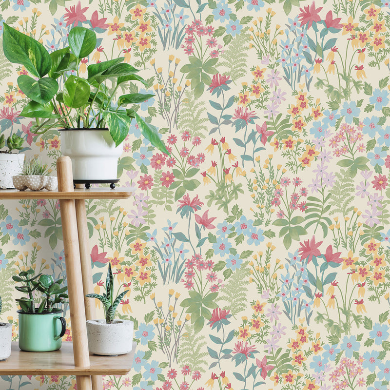 205601 Agnala Floral Meadow Spring Floral Multi/Pink Wallpaper by Grandeco